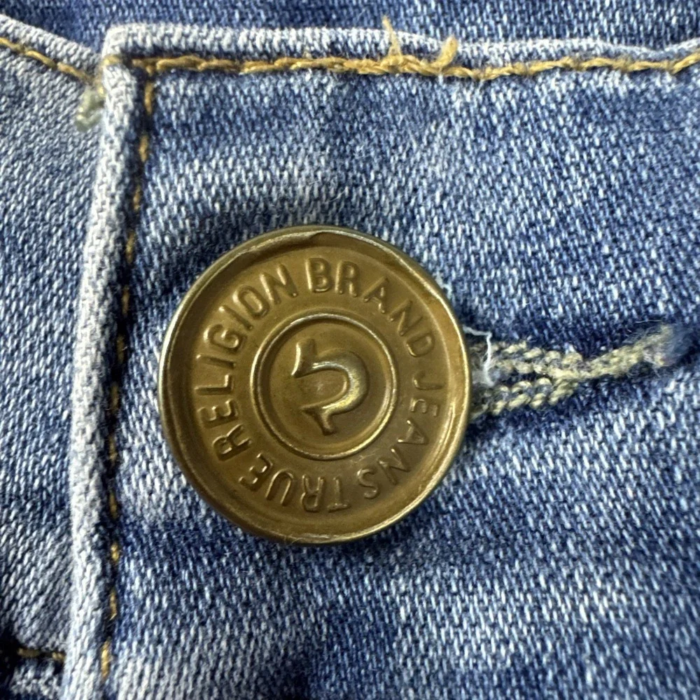 True Religion Jeans Mens 31x33 Blue ROCCO Relaxed Skinny Whiskered Distressed